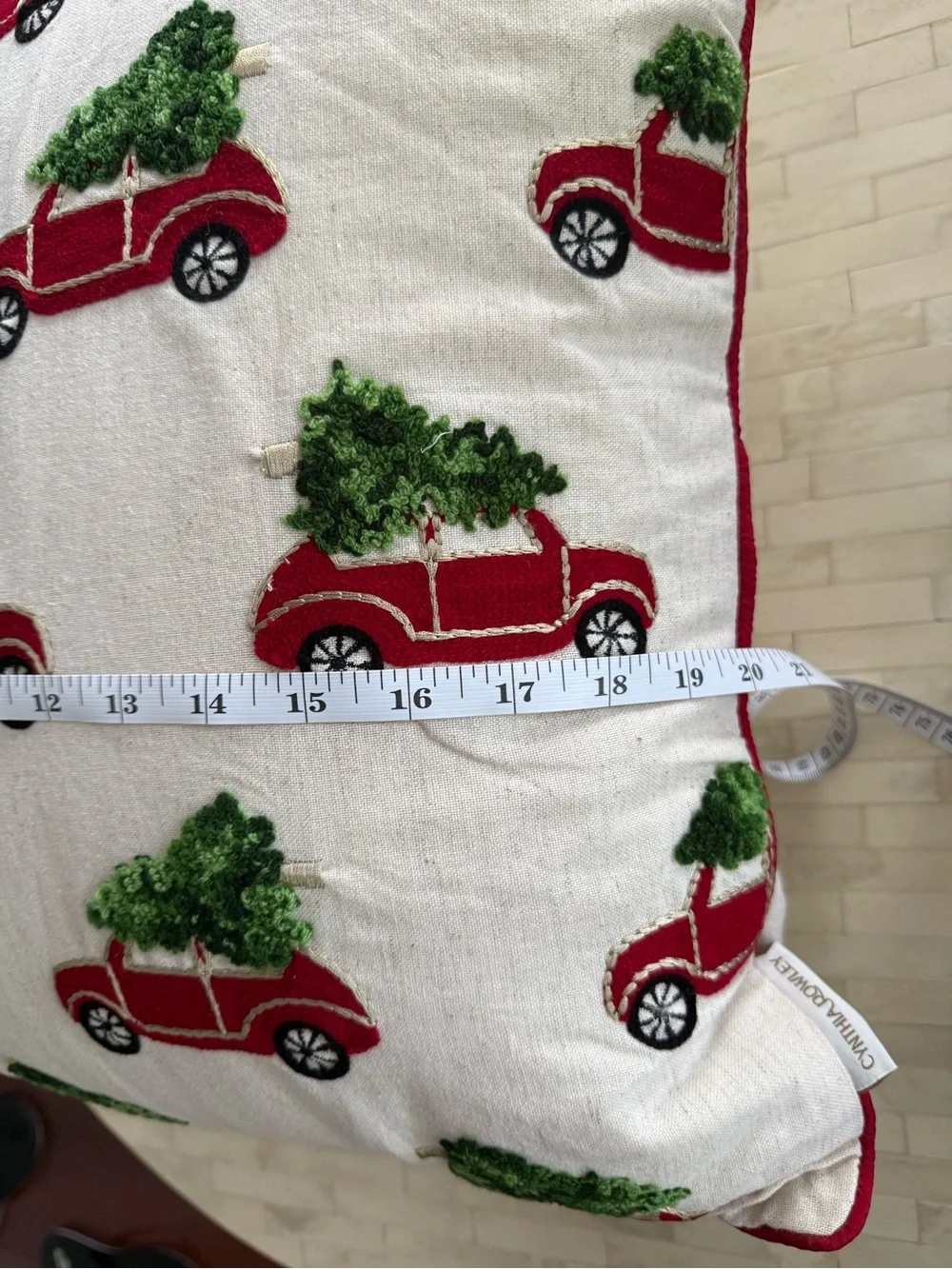 Cynthia Rowley Red Car Tree Pattern Holiday Throw Pillow